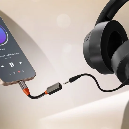 Porodo Usb-C To 3.5Mm Audio Cable With Dac Chip - 10Cm - Black Orange